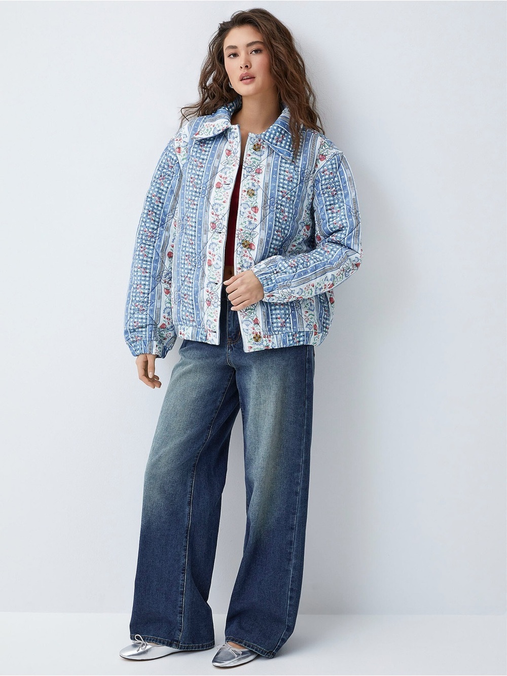 Damson Madder Claudia Quilted Floral Jacket Cotton Blue Print Relaxed Fit​